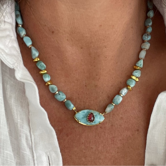 Larimar beaded natural gem stone necklace - Picture 8 of 9